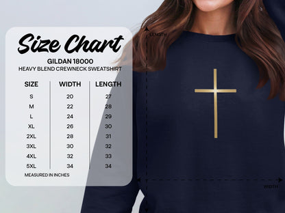Gildan 18000 sweatshirt size chart with measurements in inches.