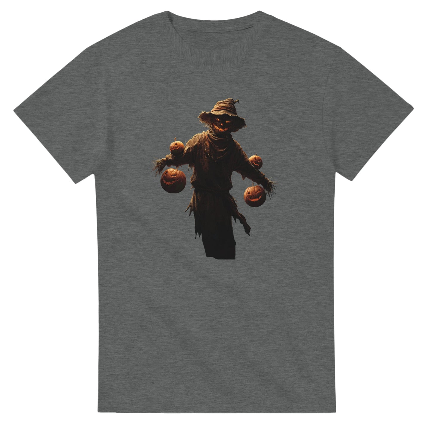 Haunted Scarecrow with Jack-o'-Lanterns on a Heavyweight T-shirt