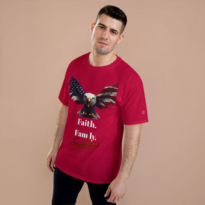 Faith. Family. Freedom Patriotic Eagle on a Champion T-shirt