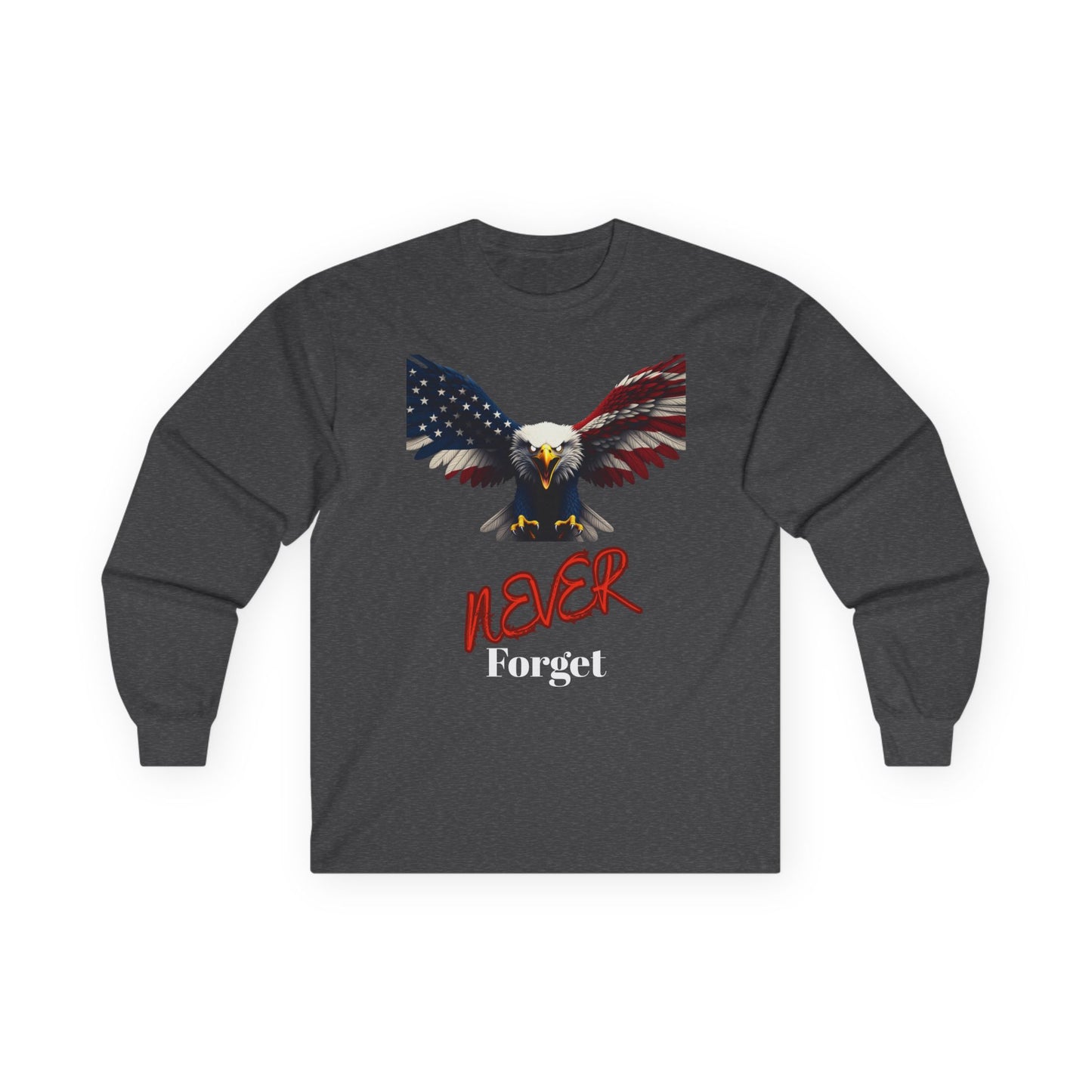 Never Forget Patriotic Eagle on a long sleeve tee