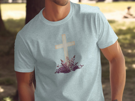 Cross Flowers Light Blue Spiritual Faith Apparel Product Type