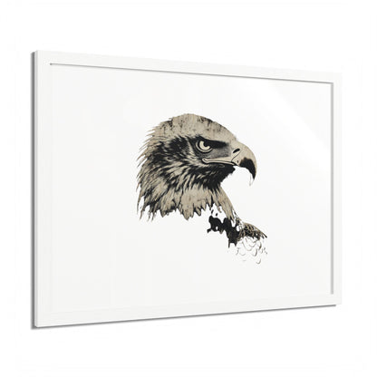Framed artwork of a realistic eagle's head, viewed in profile.