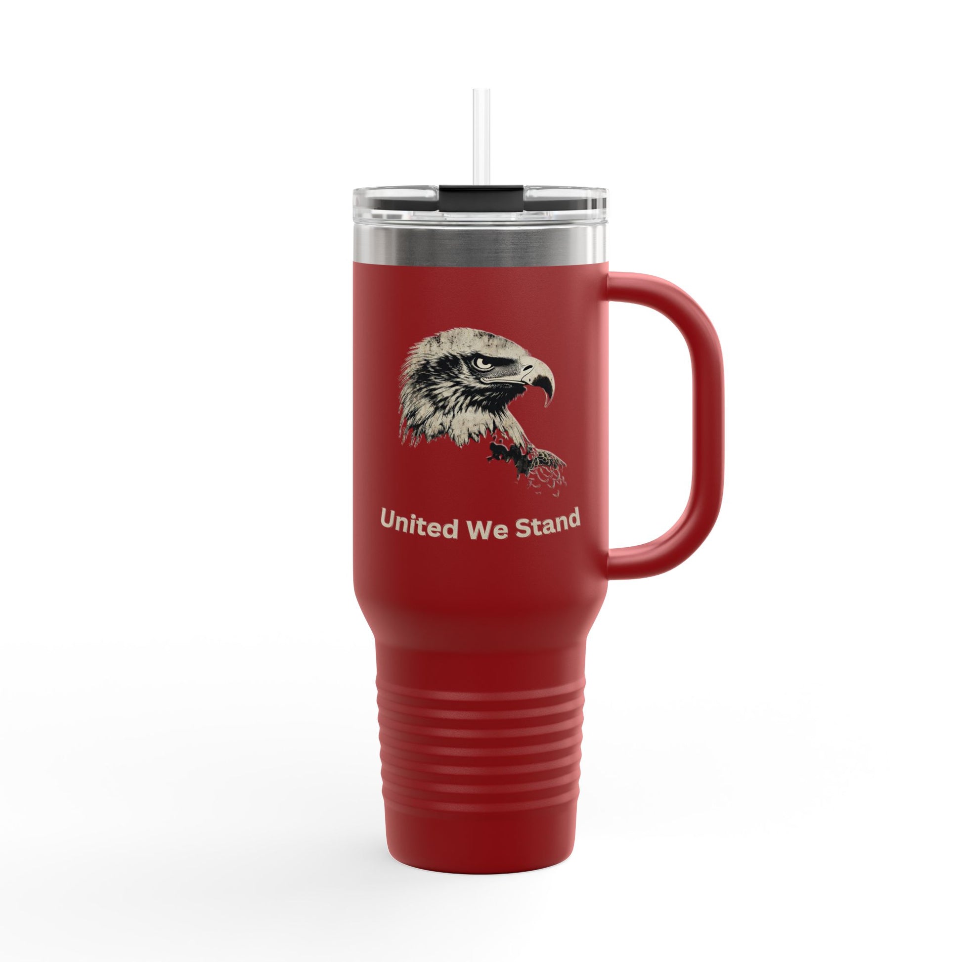 United We Stand text on the bottom of a  40oz Insulated Travel Mug