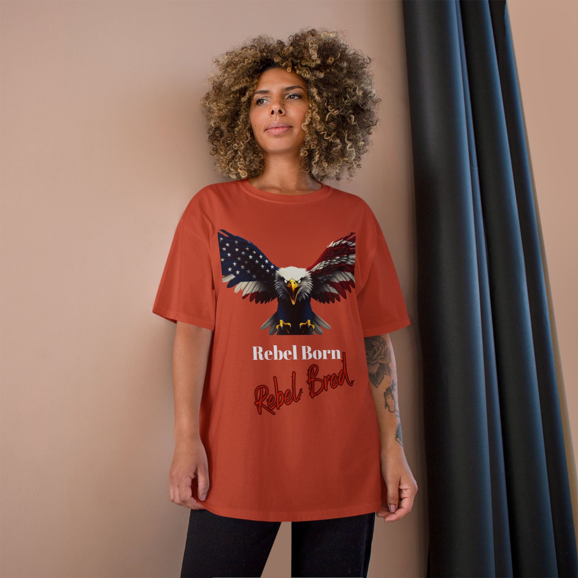 Rebel Born Rebel Bred Patriotic Eagle on a Champion T-shirt