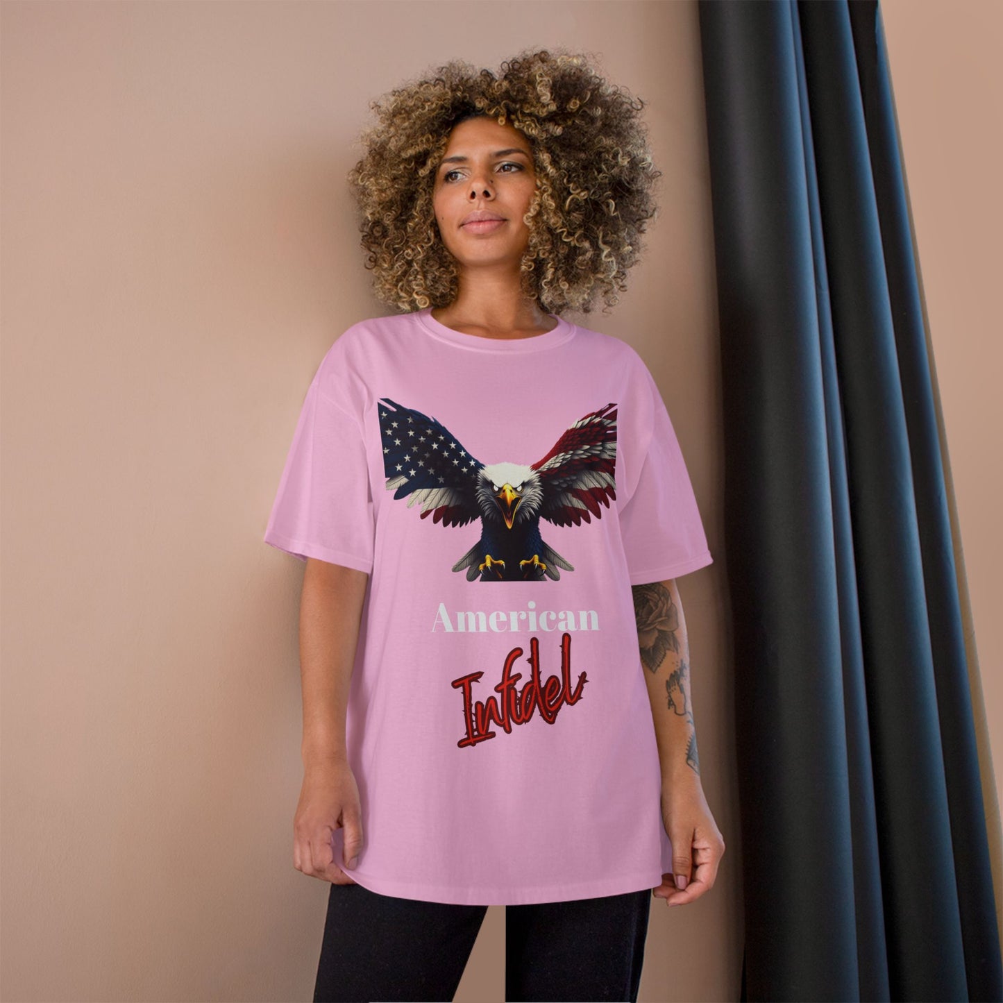 American Infidel Patriotic Eagle on a Champion T-shirt