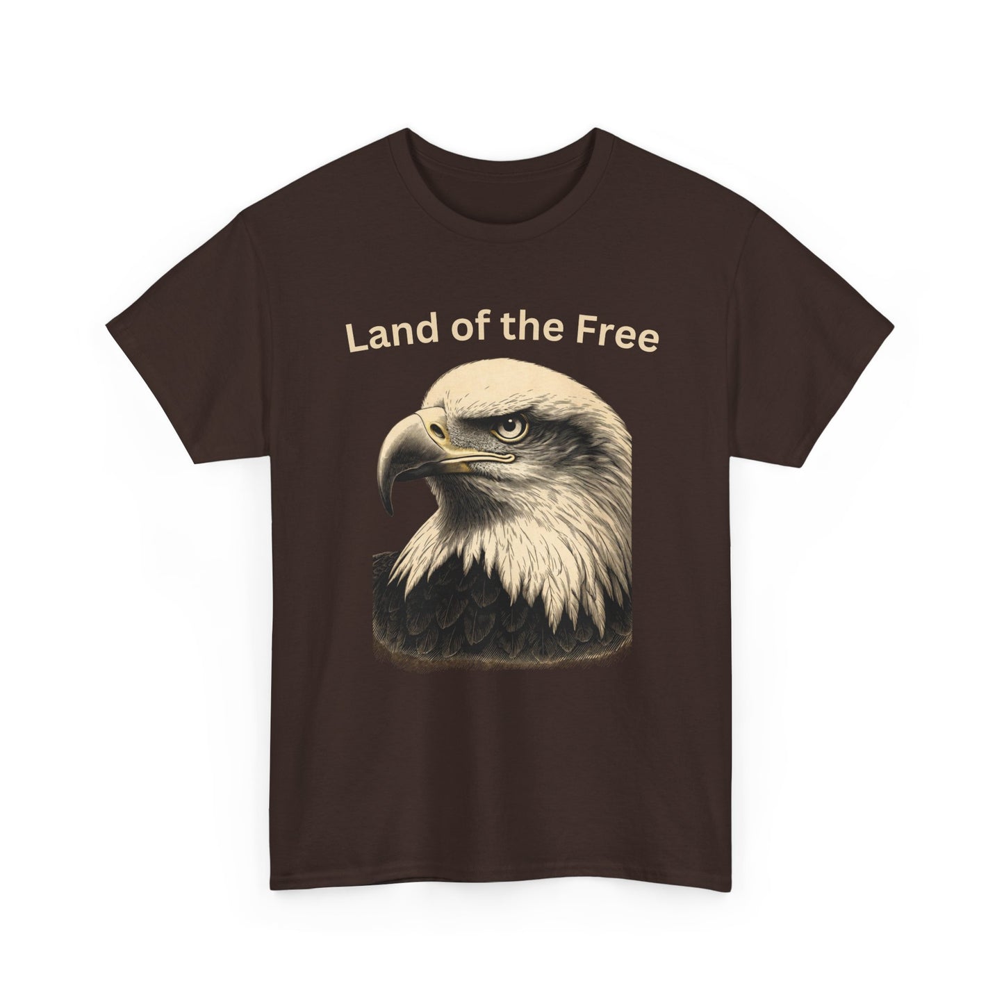 Engraved Eagle - Land of the Free - text on the top of a Heavyweight T-shirt