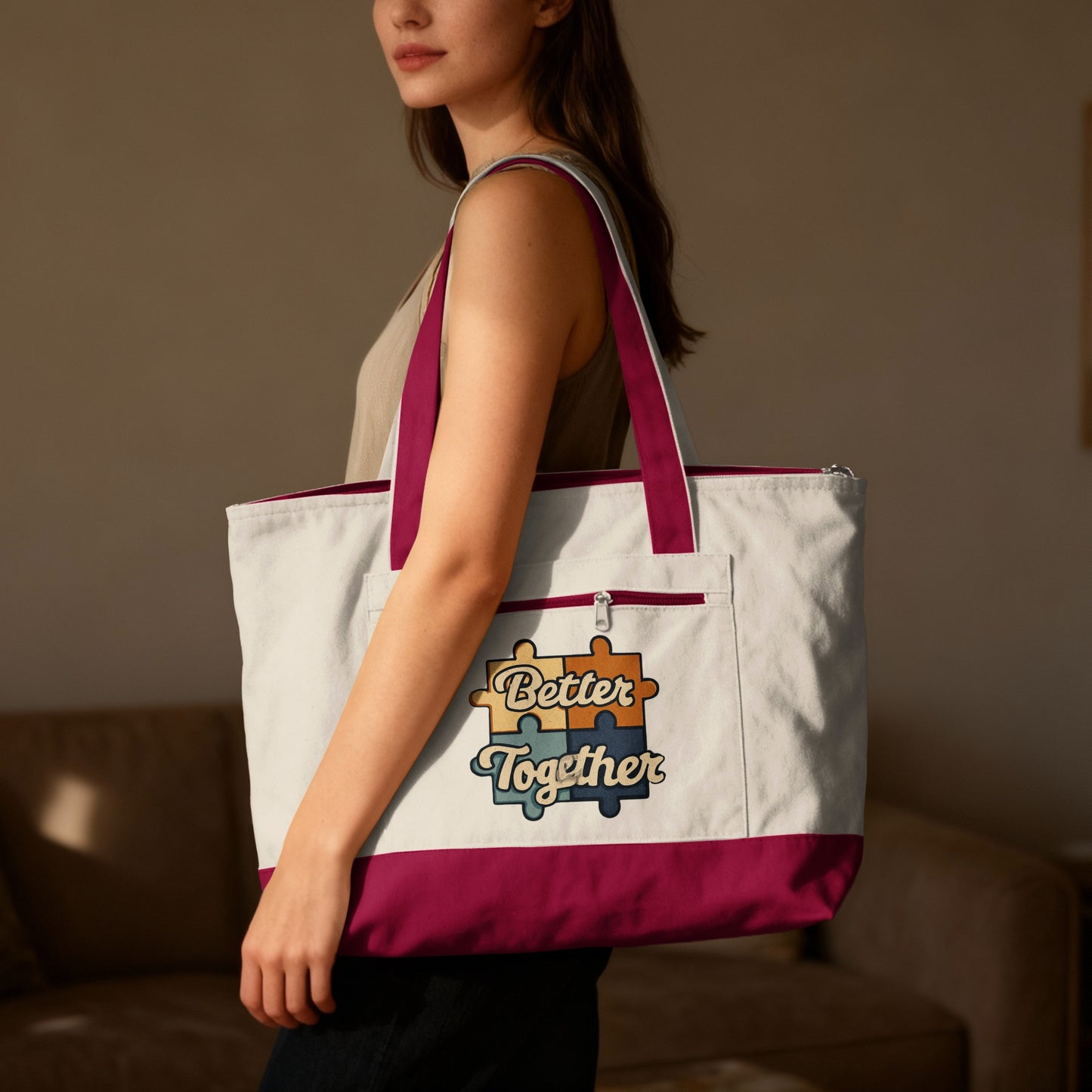 Better Together Graphic Tote Bag with Pink Straps