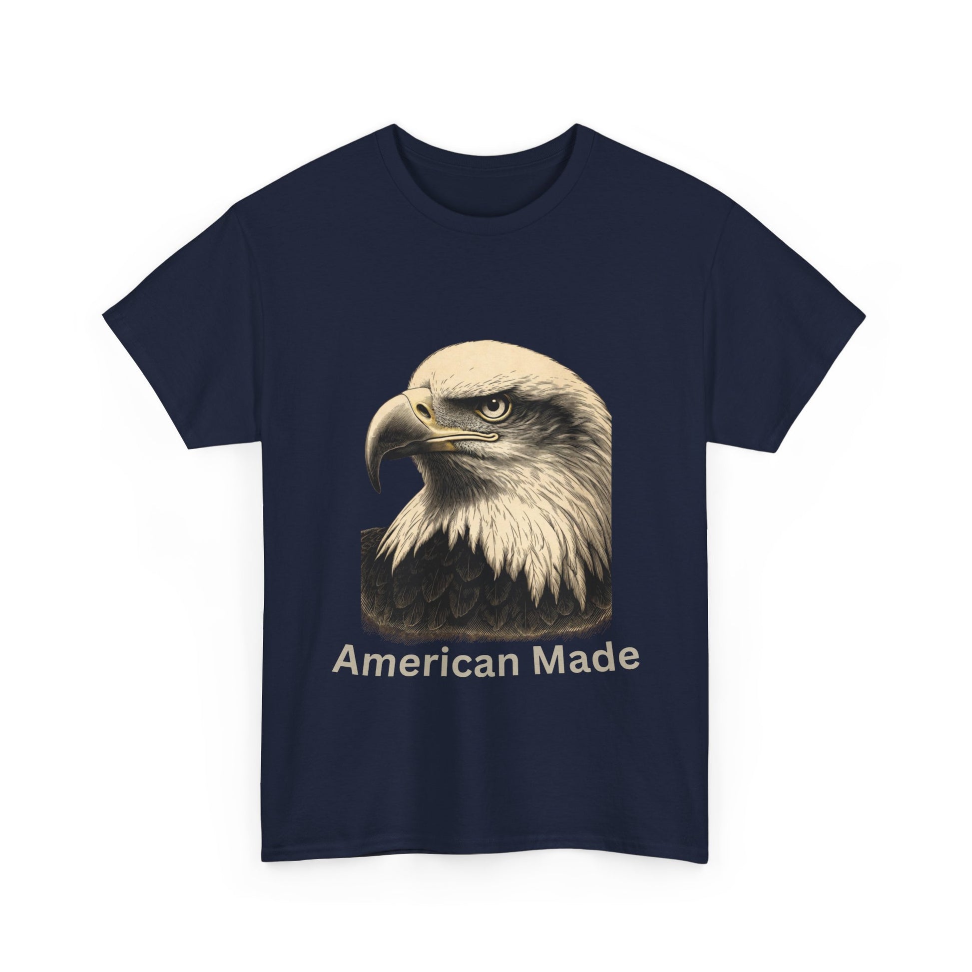 Engraved Eagle - American Made - text on the bottom of a Heavyweight T-shirt