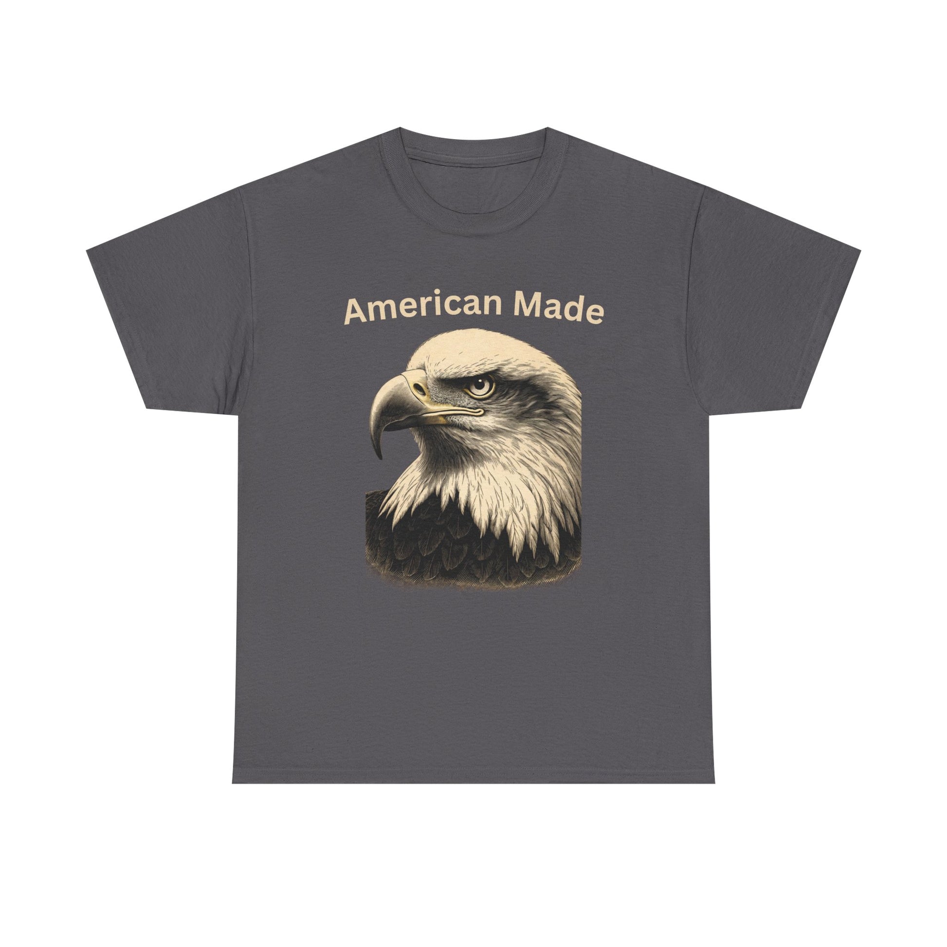 Engraved Eagle - American Made - text on the top of a Heavyweight T-shirt