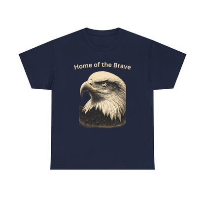Engraved Eagle - Home of the Brave - text on the top of a Heavyweight T-shirt