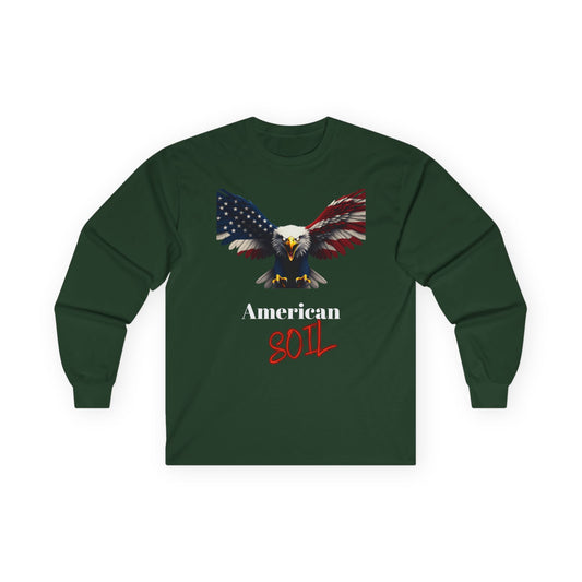 American Soil Patriotic Eagle on a long sleeve tee