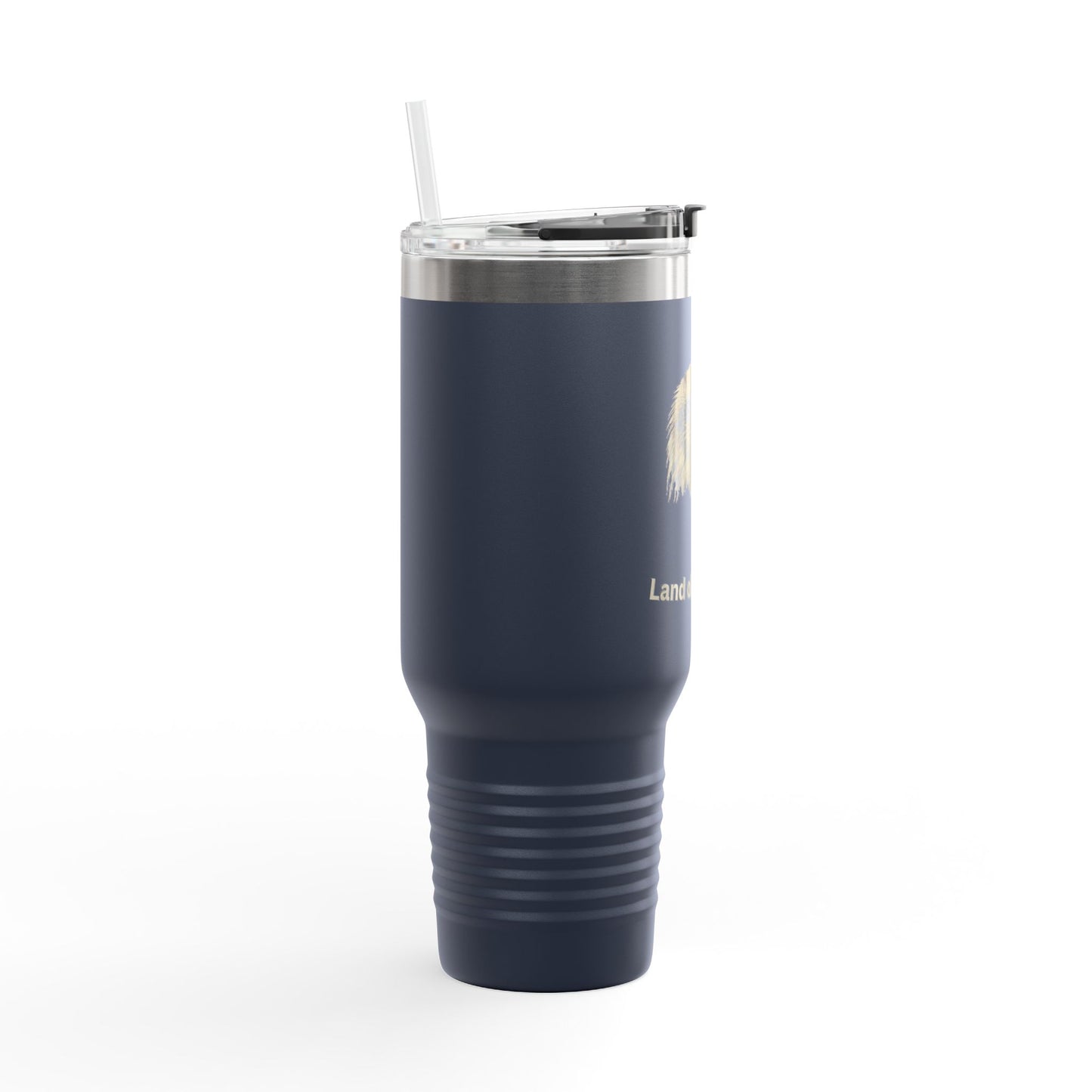 Land of the Free text on the bottom of a  40oz Insulated Travel Mug