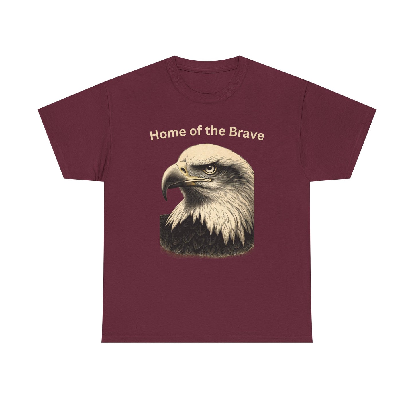 Engraved Eagle - Home of the Brave - text on the top of a Heavyweight T-shirt