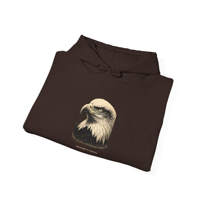 Strength in Liberty smaller text below an eagle head on a Pullover Hoodie