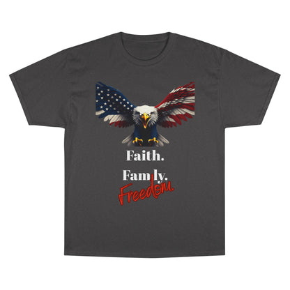 Faith. Family. Freedom Patriotic Eagle on a Champion T-shirt