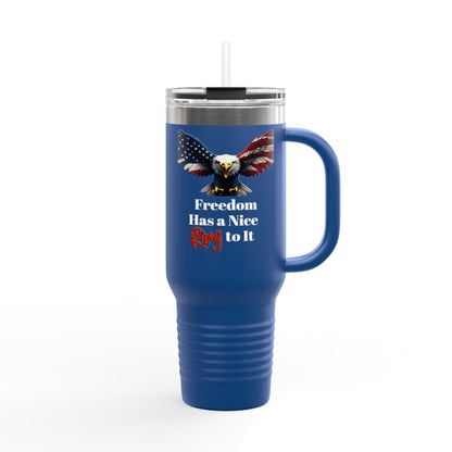 Freedom Has A Ring Patriotic Eagle on a 40oz tumbler