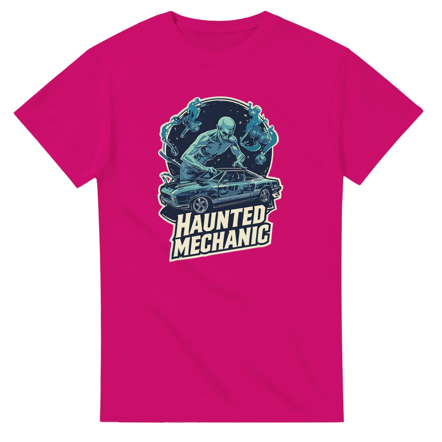 Haunted Mechanic graphic design on a Heavyweight T-shirt