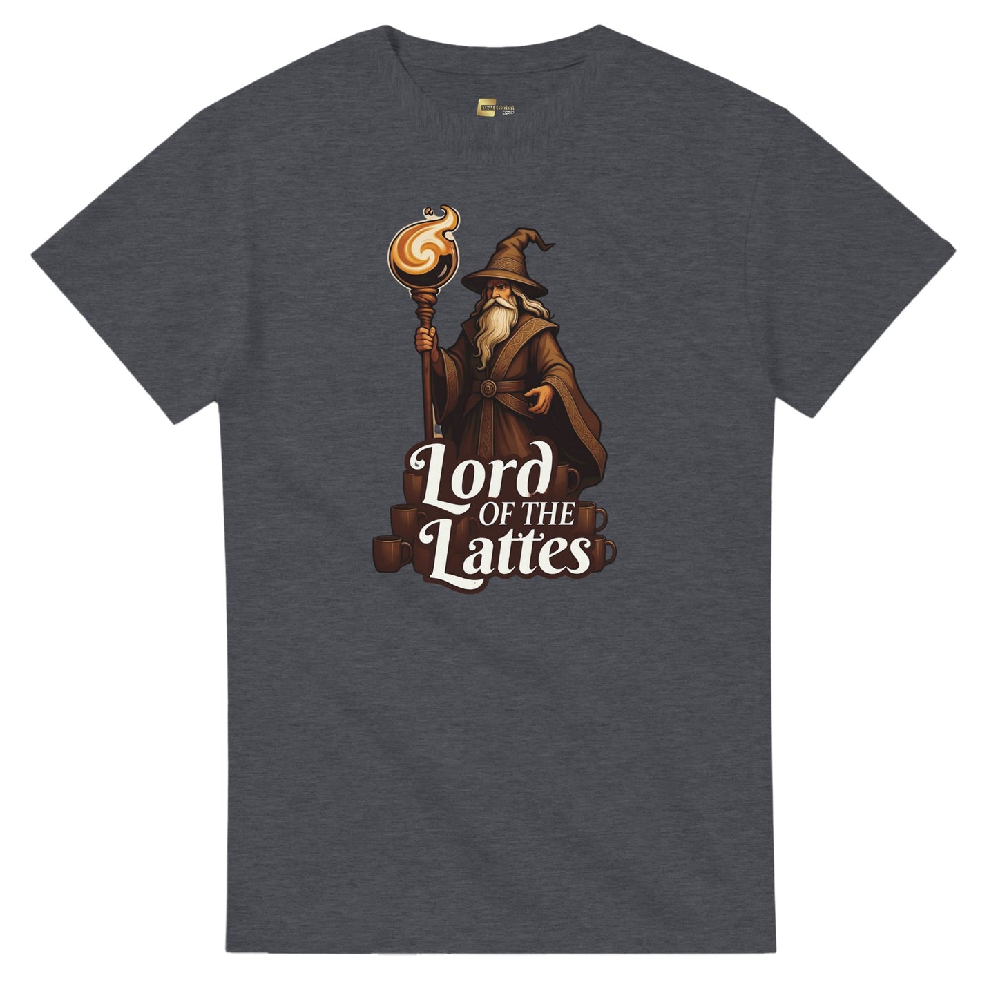 Lord of the Lattes graphic design on a Heavyweight T-shirt