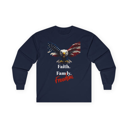 Faith. Family. Freedom Patriotic Eagle on a long sleeve tee