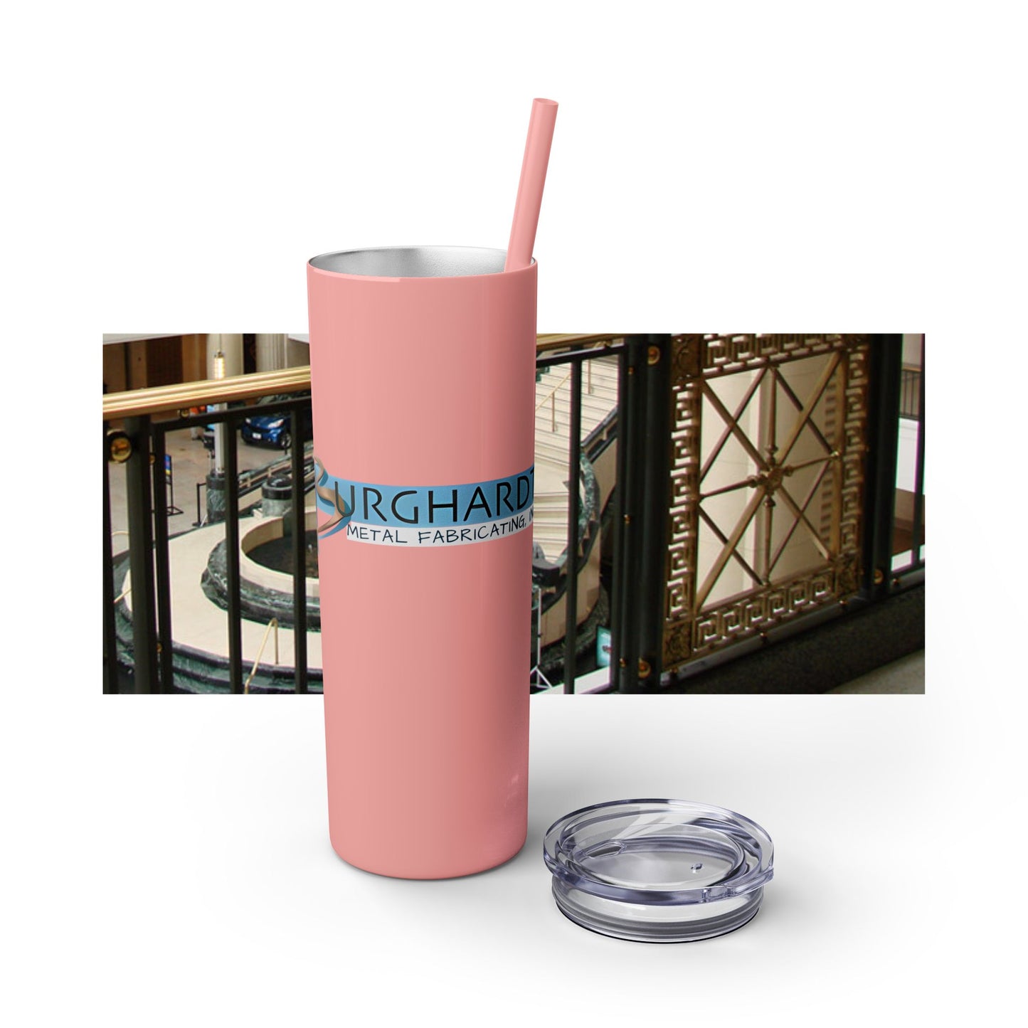 Burghardt Metal Fabricating, Inc., logo on a 20oz Skinny Tumbler