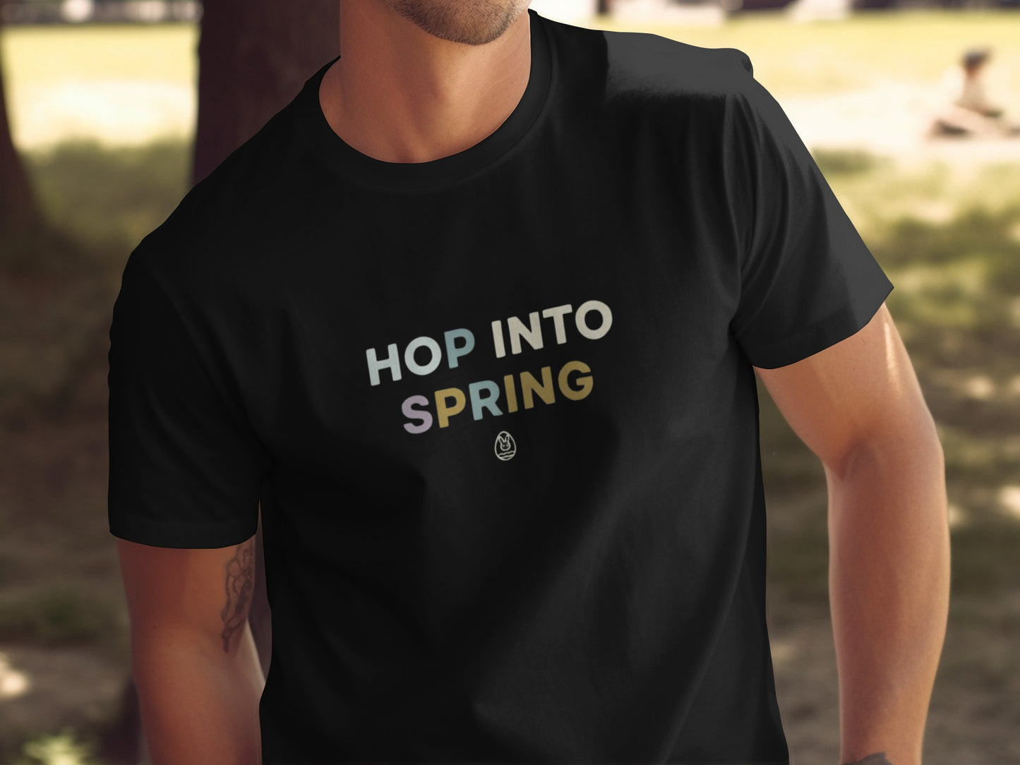Black HOP INTO SPRING Bunny Logo T-Shirt product type