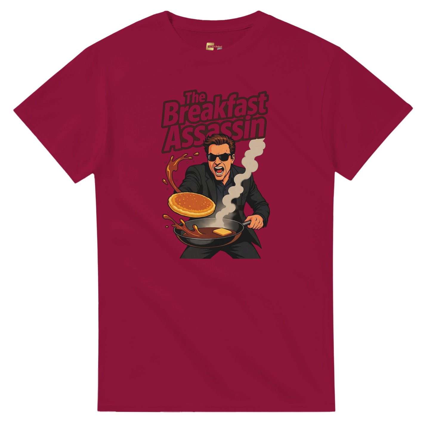 The Breakfast Assassin graphic design on a Heavyweight T-shirt