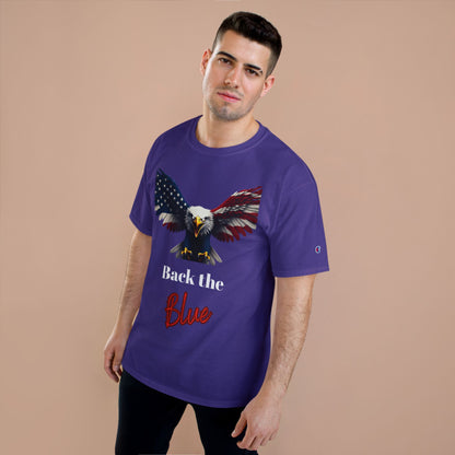 Back The Blue Patriotic Eagle on a Champion T-shirt