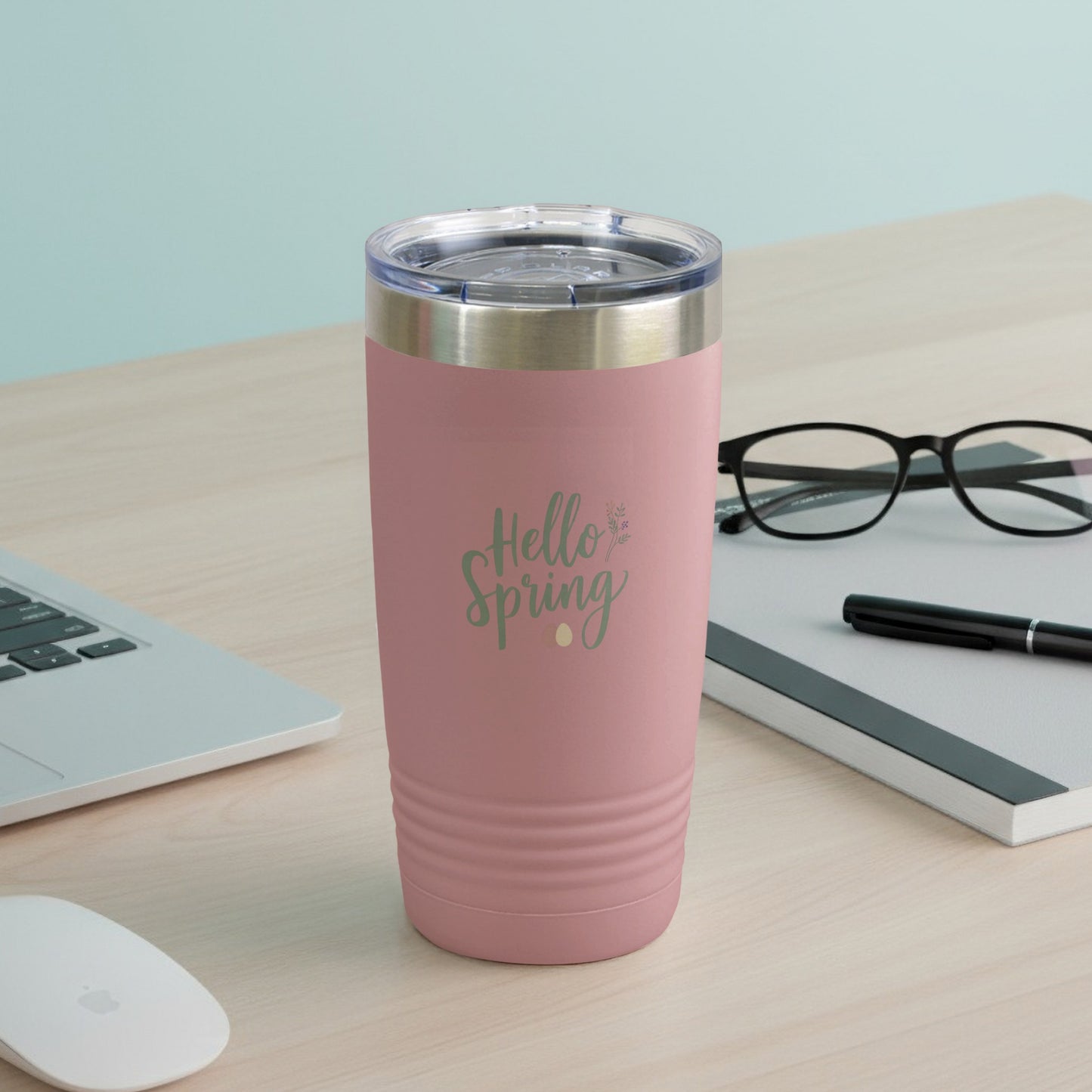 Pink Hello Spring Graphic Travel Tumbler Cup