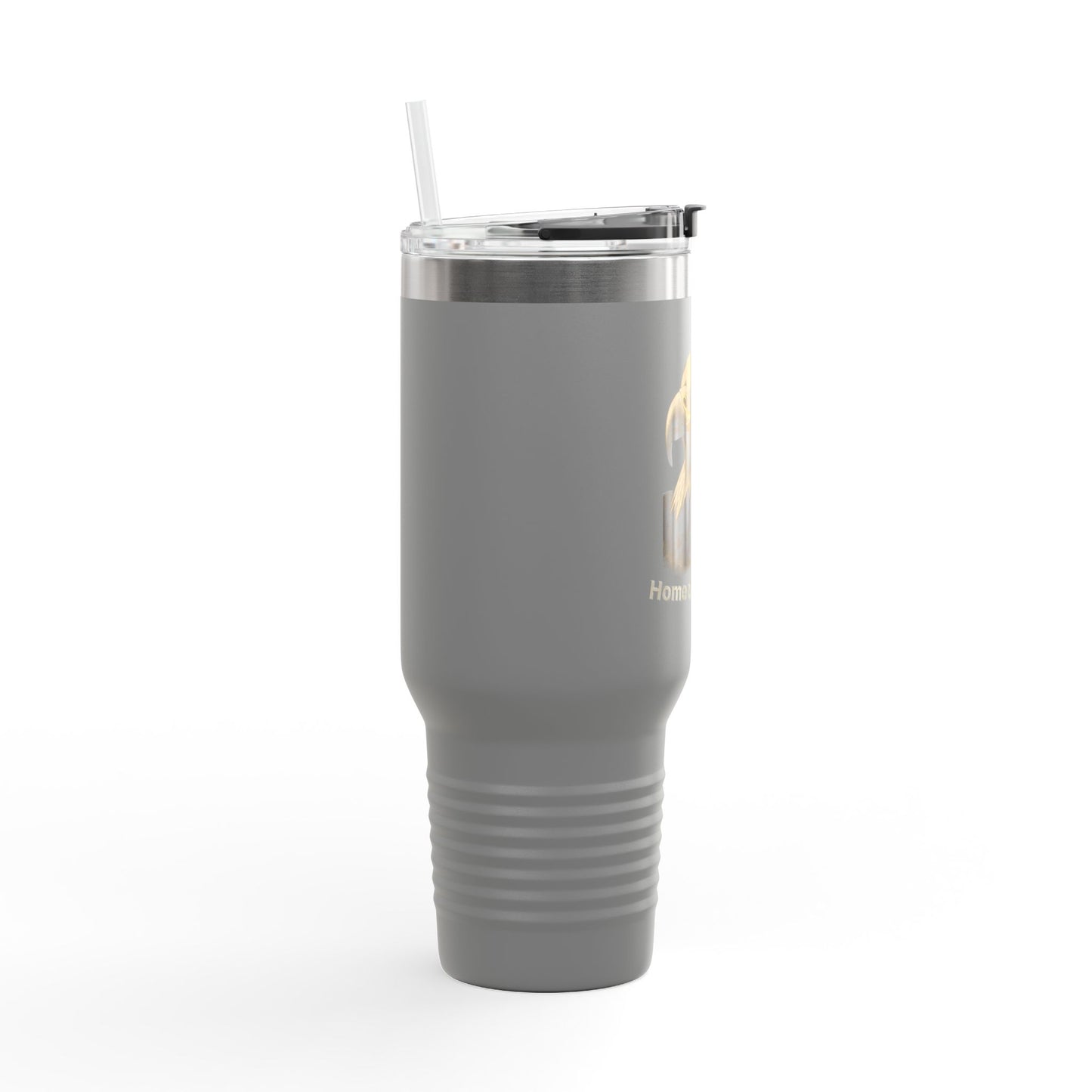 Home of the Brave text on the bottom of a  40oz Insulated Travel Mug