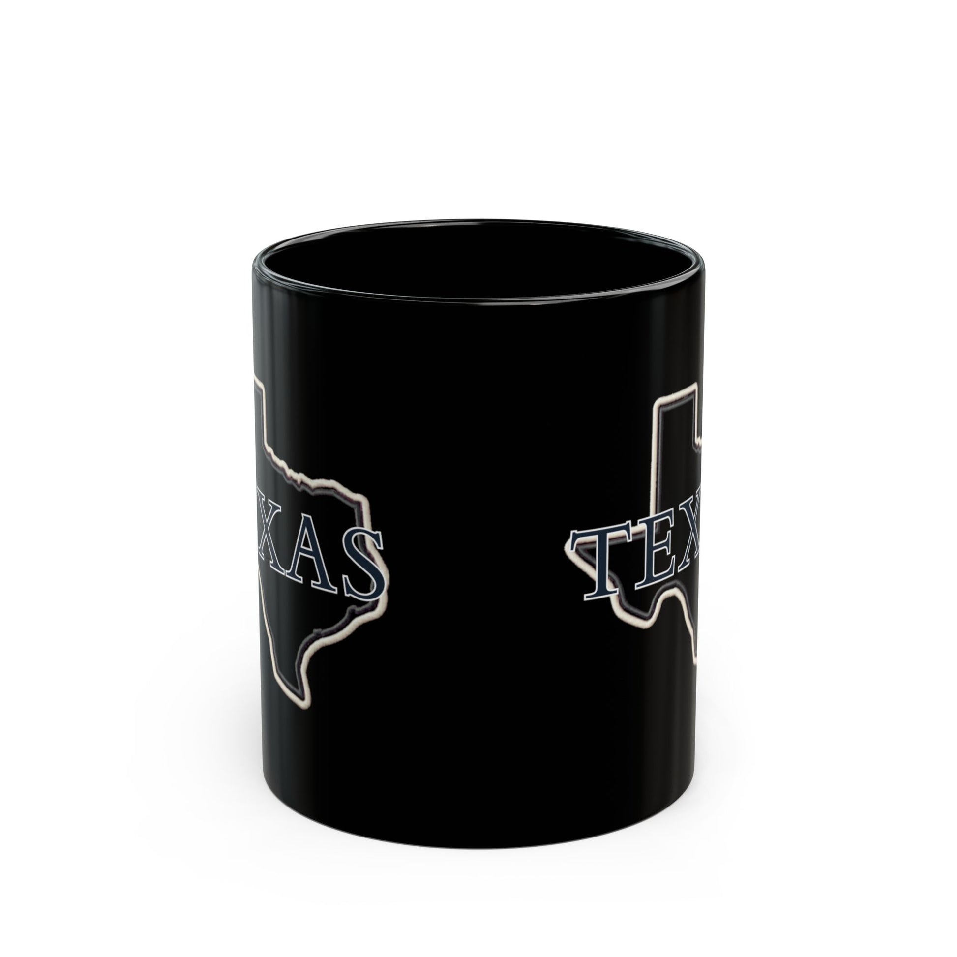 Black mug with Texas Lone Star State graphic and lettering.