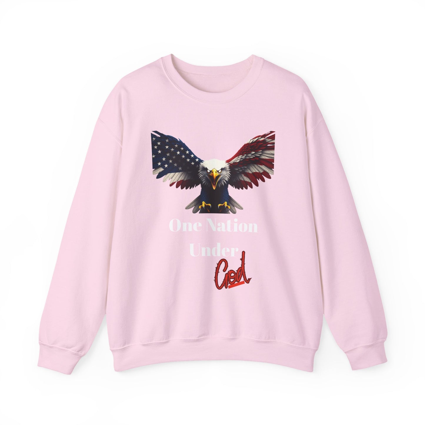 One Nation Under God Patriotic Eagle text on a Crewneck Sweatshirt