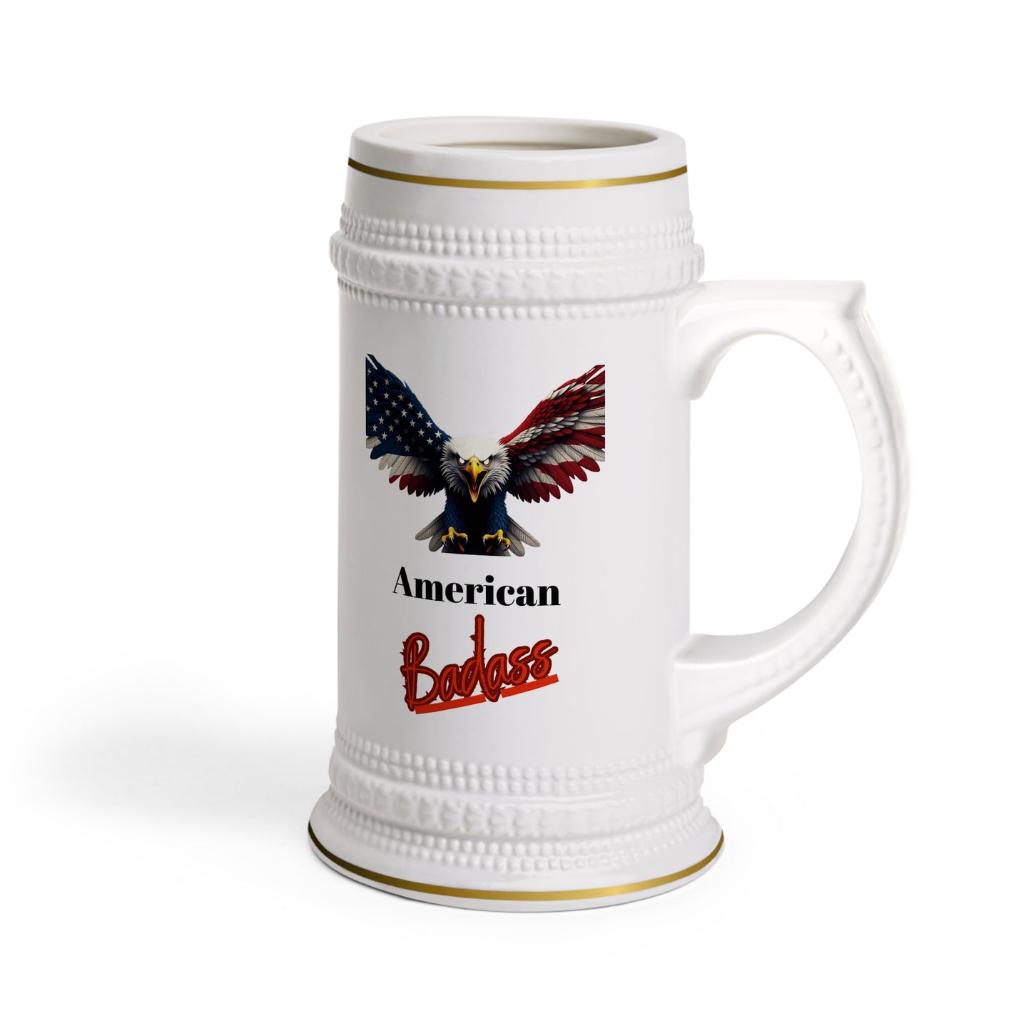 American Badass Patriotic Eagle on a 22oz Ceramic Beer Stein