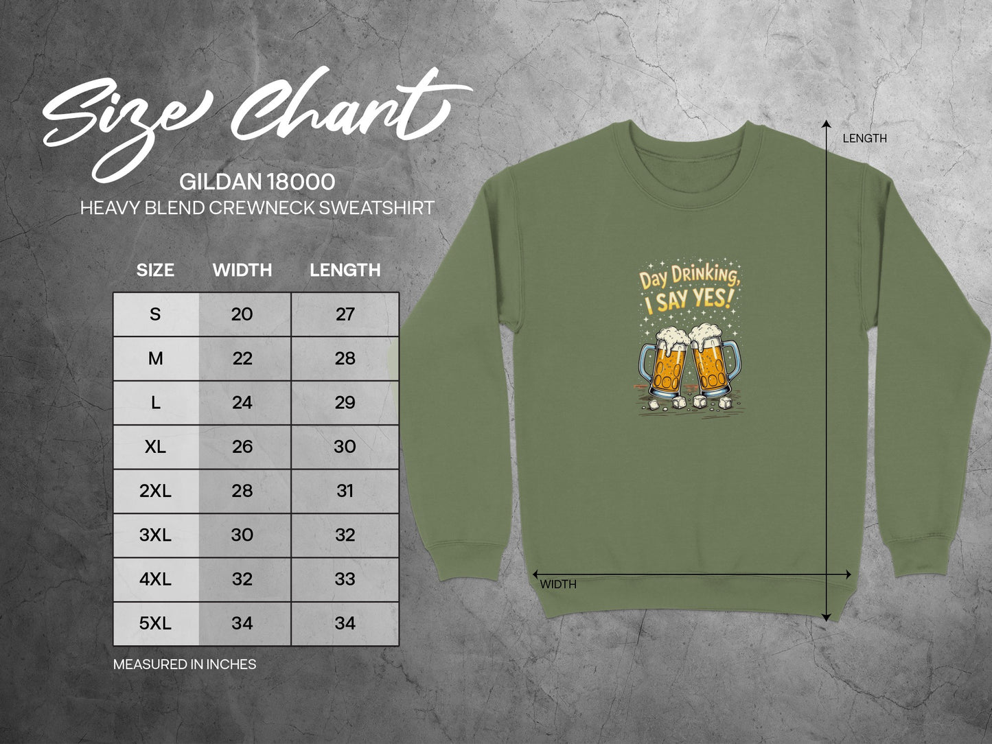 Day Drinking I SAY YES GILDAN 18000 Crewneck Sweatshirt product type
Day Drinking
I Say Yes
Beer Mugs
Alcohol Humor
Party Apparel
Funny Sweatshirt
Graphic Crewneck
Gildan 18000
Pullover Top
Olive Green
Beer Lover Gift
Casual Style
Unique Design
Celebration Wear
Drinking Slogan
Mens Sweatshirt
Womens Sweatshirt
Unisex Sweatshirt
Cozy Top
Beer Art