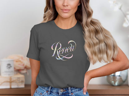 Renew iridescent script dark gray shirt product type