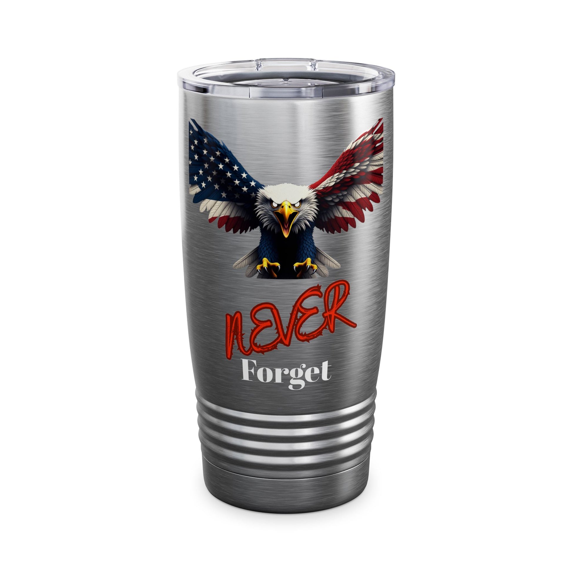 Never Forget Patriotic Eagle on a 20oz Insulated Tumbler