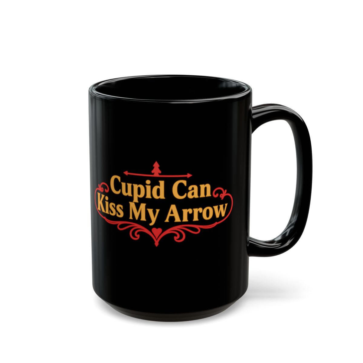 Cupid Can Kiss My Arrow Black Coffee Mug