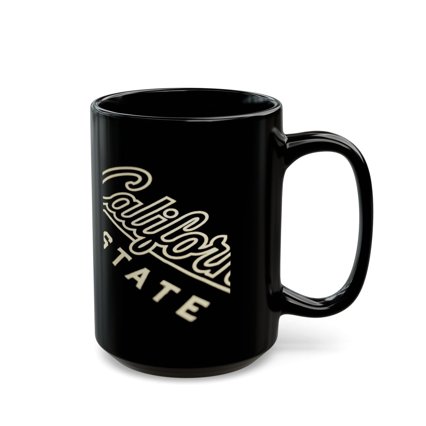 Black mug with "California State" text and logo.
