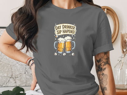 Day Drinker Sip Happens Beer Mug Graphic Shirt