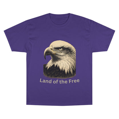 Engraved Eagle - Land of the Free - text on the bottom of a Champion Tee