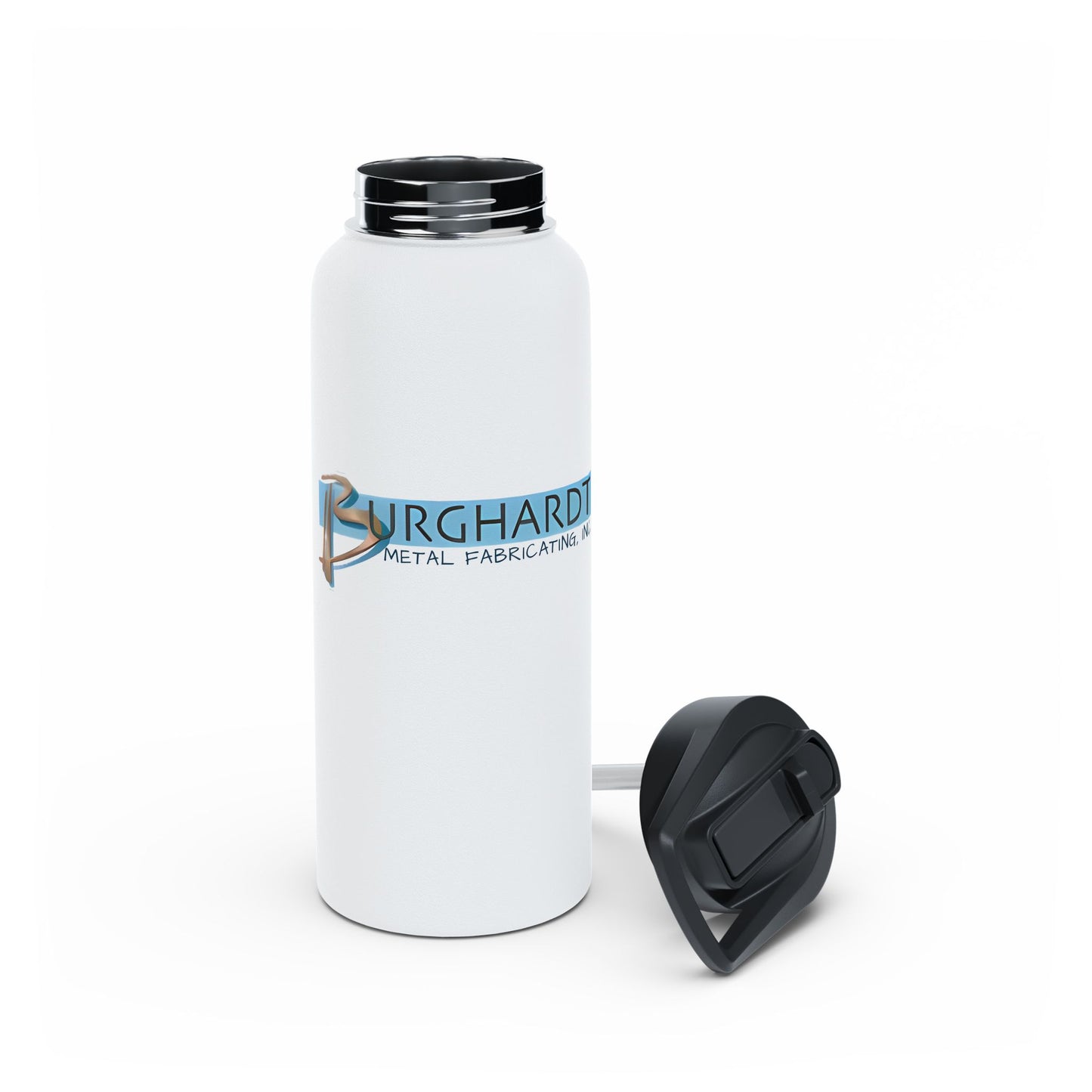 Burghardt Metal Fabricating, Inc., logo on a Stainless Steel Water Bottle