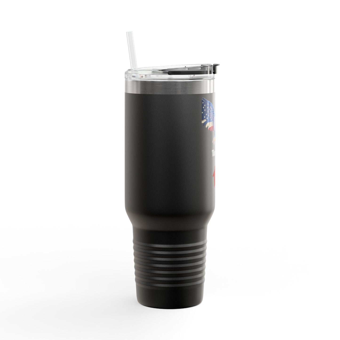 Taxation Is Theft Patriotic Eagle on a 40oz Insulated Travel Mug