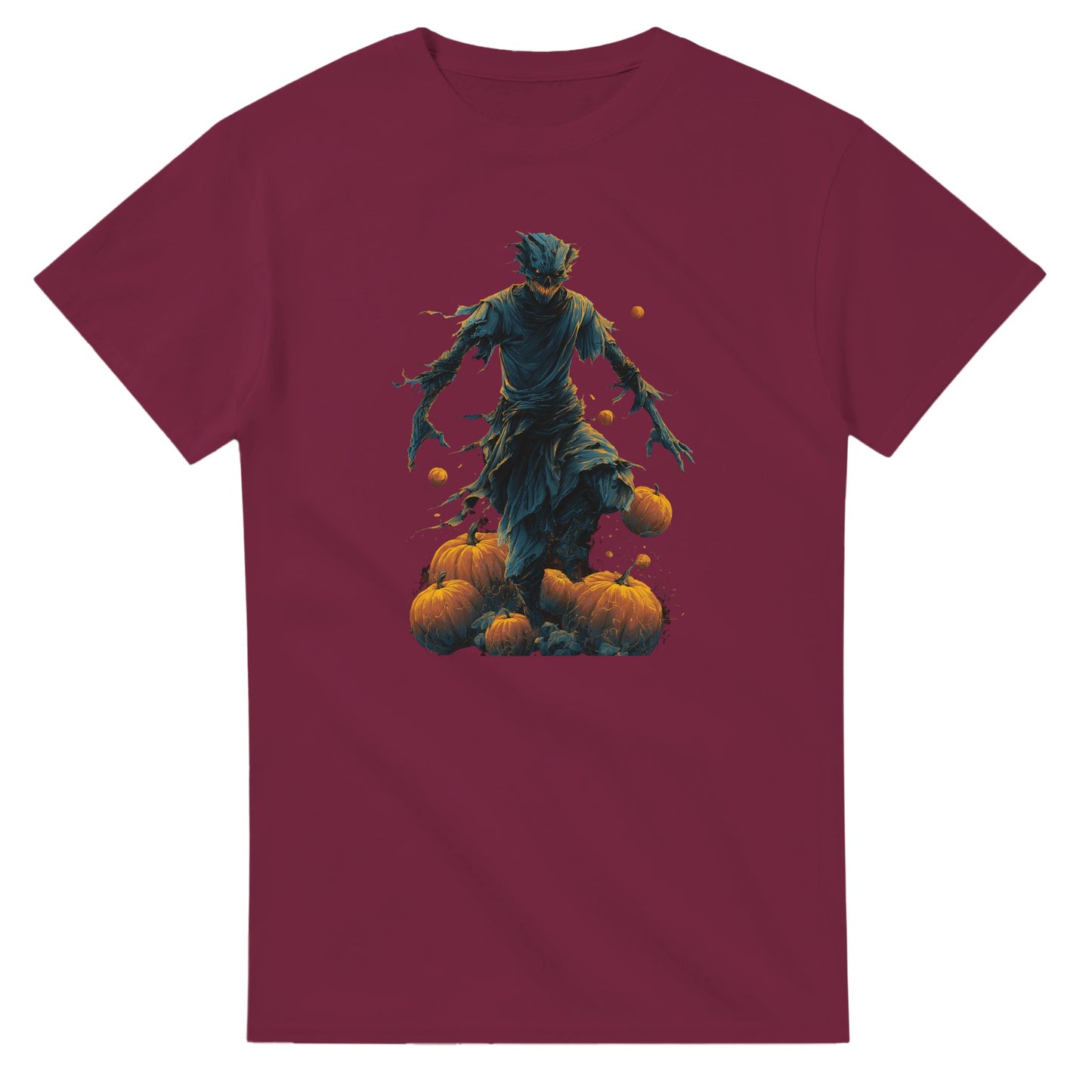 Haunting Harvest Scarecrow on a Heavyweight T-shirt