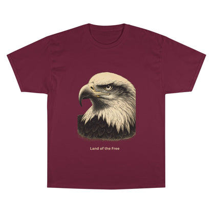 Engraved Eagle - Land of the Free - text on the muted of a Champion Tee