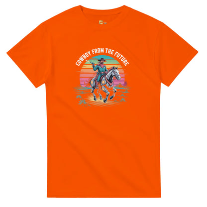 Retro-Futuristic Cowboy graphic design on a Heavyweight T-shirt