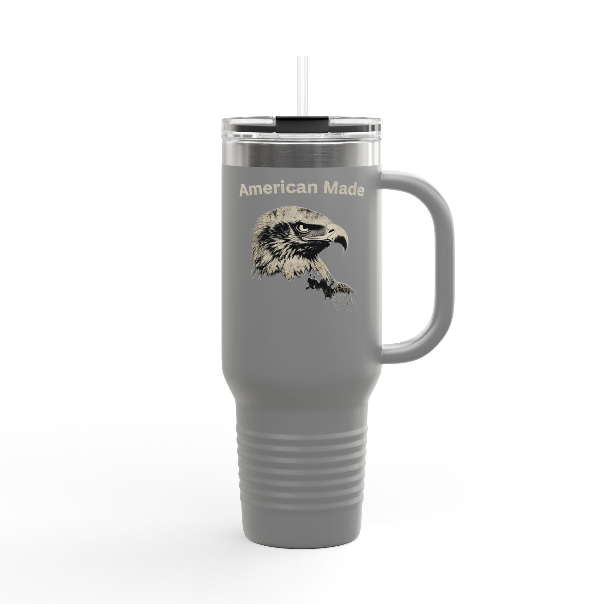 American Made text on the top of a  40oz Insulated Travel Mug