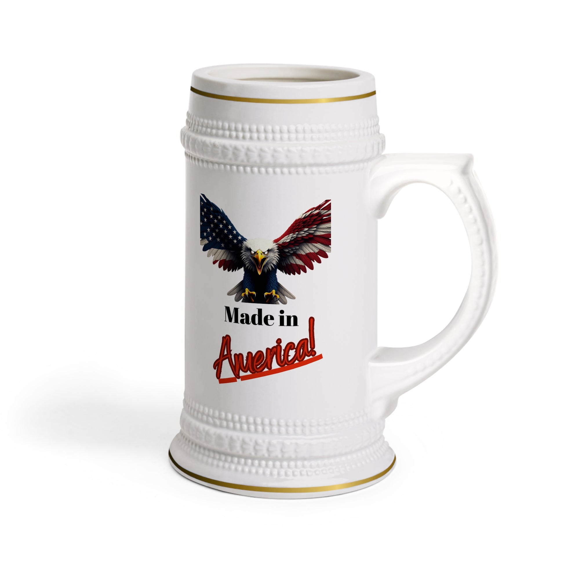 Made In America Patriotic Eagle on a 22oz Ceramic Beer Stein