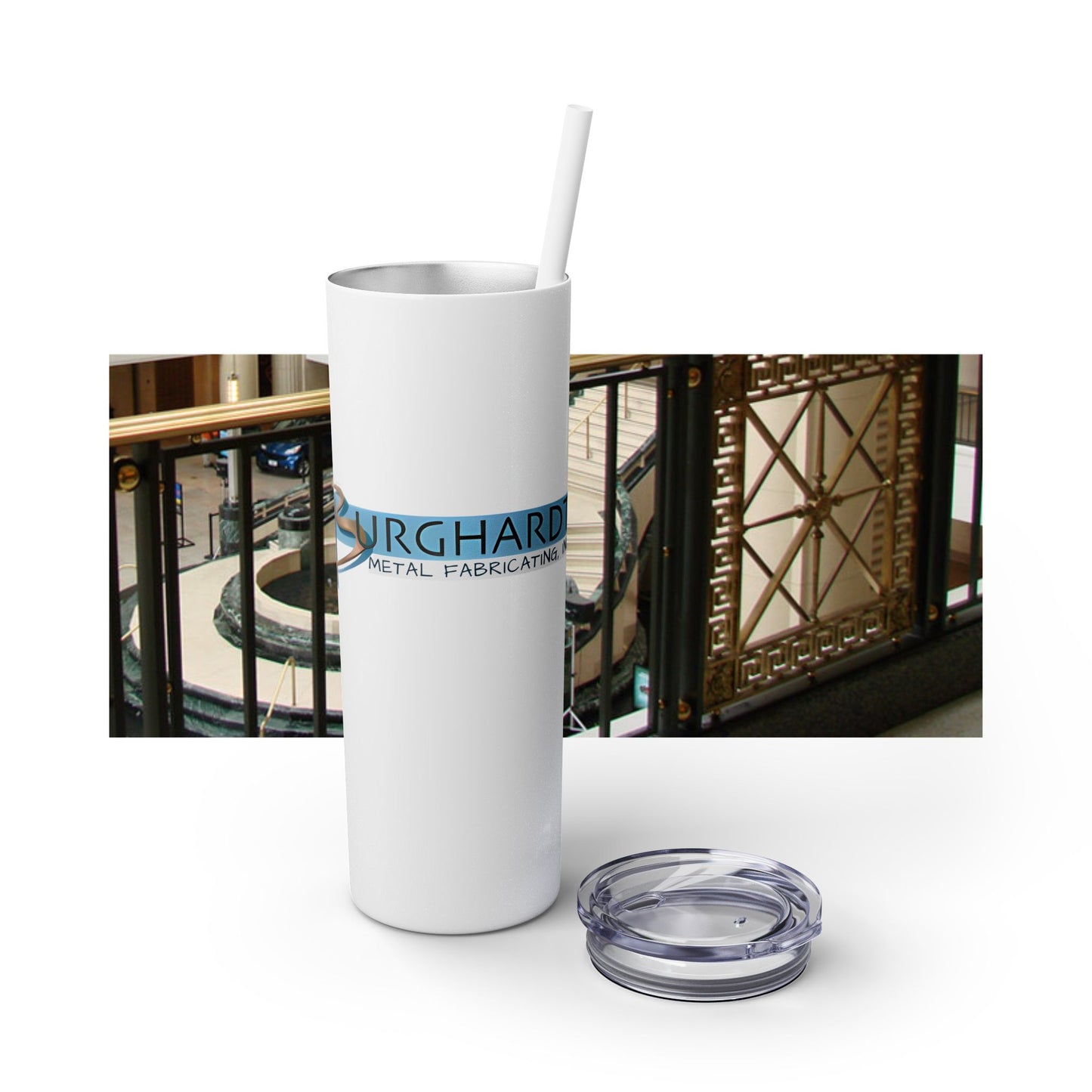 Burghardt Metal Fabricating, Inc., logo on a 20oz Skinny Tumbler