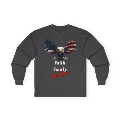 Faith. Family. Freedom Patriotic Eagle on a long sleeve tee