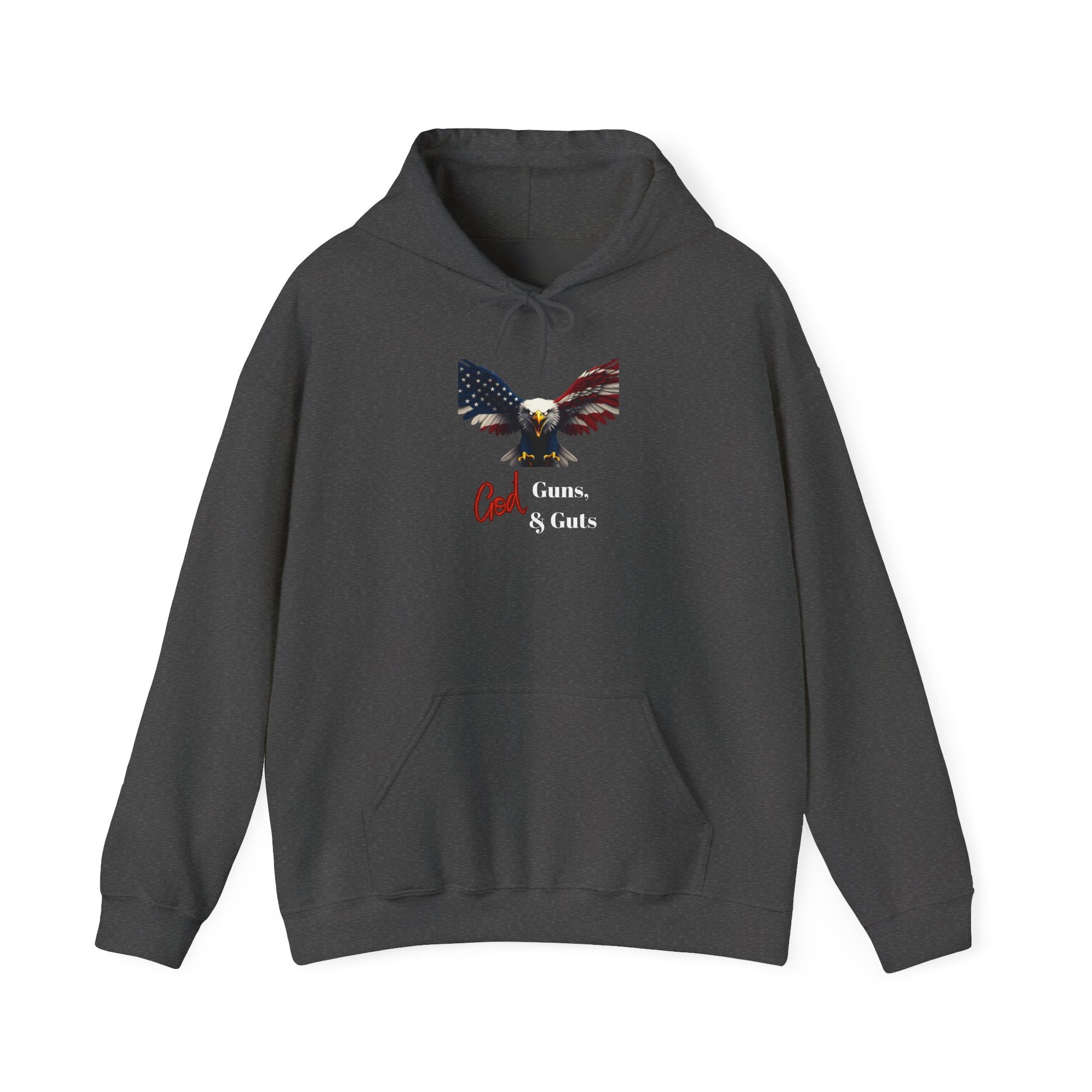 God Guns & Guts Patriotic Eagle on a Pullover Hoodie
