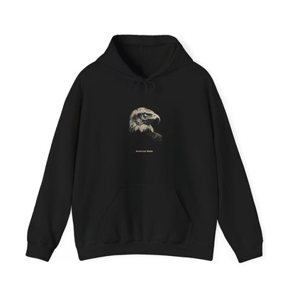 American Made smaller text below an eagle head on a Pullover Hoodie